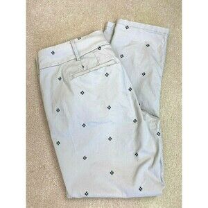 Ann Taylor Loft Capri Pants 6 Light Gray Cotton Floral Embroidery 35" Waist